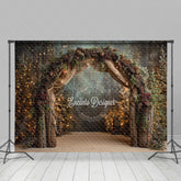 Aperturee - Aperturee Rustic Winter Arch Photography Backdrop with Pinecones Forest with String Lights Christmas Wedding Background
